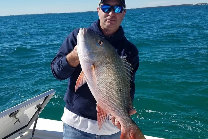 a person holding a fish in the water
